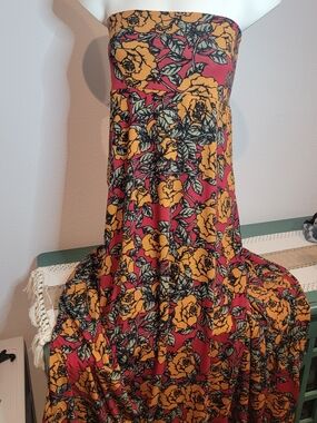 Lularoe Strapless Floral Maxi Dress in Rust and Mustard